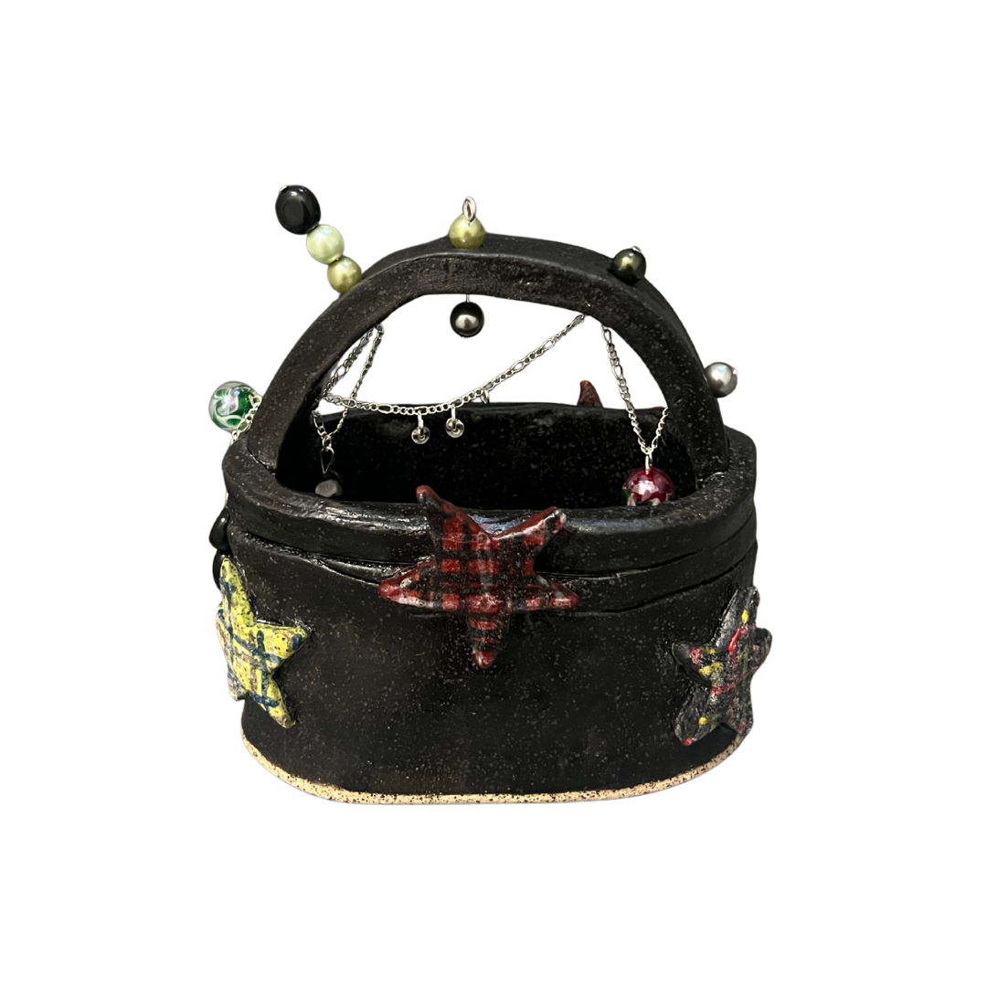 black tote w/ plaid stars & charms